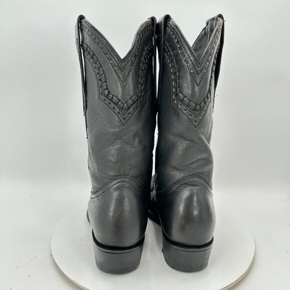 Denver Men Size 7.5 EE Black Leather Buck Stitch Pull On Western Cowboy Boot - Picture 5 of 14